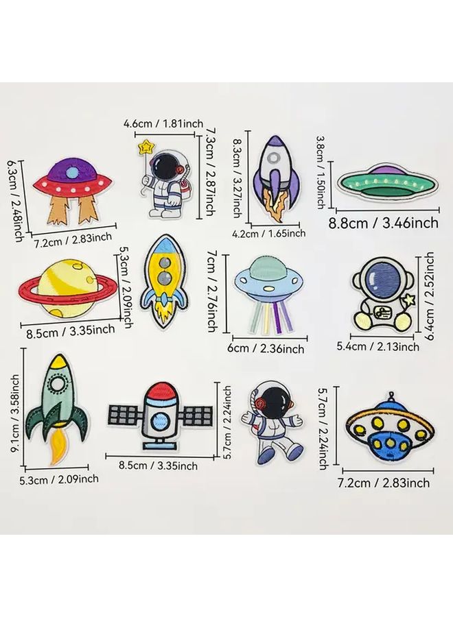 12pcs Cartoon Astronaut Embroidered Patches Iron On Stars Planets Space - Image 3