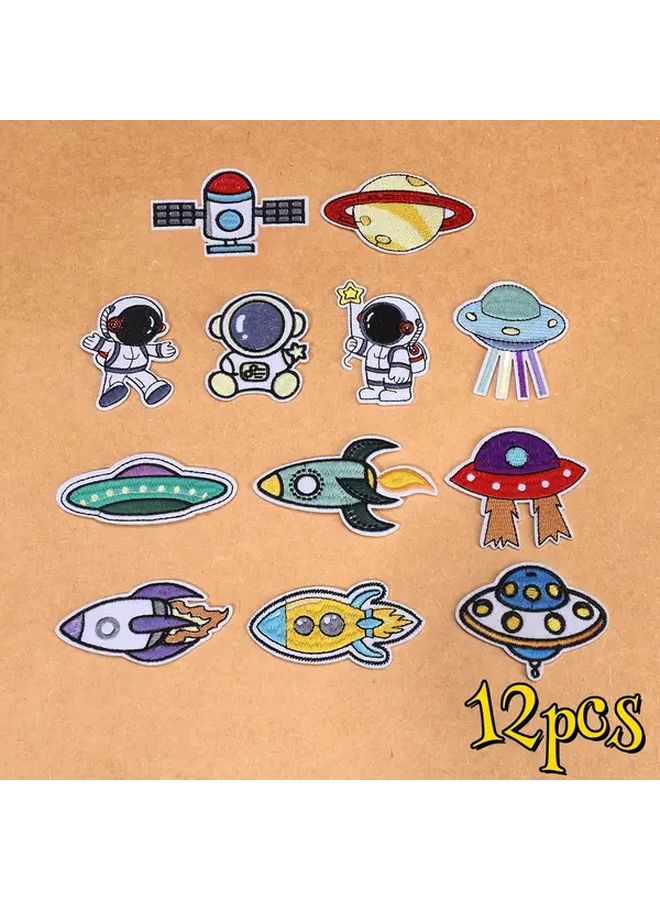 12pcs Cartoon Astronaut Embroidered Patches Iron On Stars Planets Space - Image 2