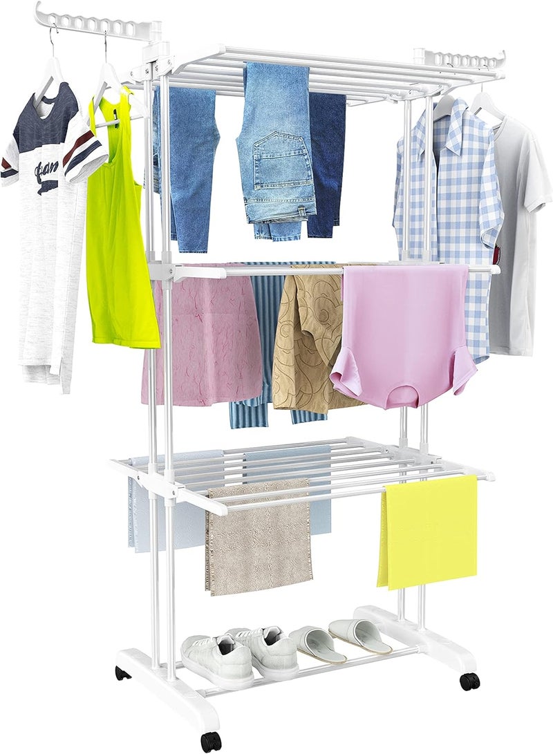 HOMIDEC Large 4-Tier Foldable Clothes Drying Rack (67.7H x 19.7W x 30L Inches), Movable With 4 Castors, Multifunctional Stainless Steel Laundry Rack, White - Image 1