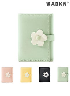WAOKN Elegant Small Tri-fold Wallet for Women, PU Leather Print with Flower Pattern, Including Cash Pocket, Card Holder, Coin Purse and ID Window(Green)  - Image 1
