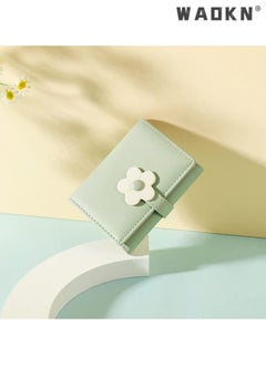 WAOKN Elegant Small Tri-fold Wallet for Women, PU Leather Print with Flower Pattern, Including Cash Pocket, Card Holder, Coin Purse and ID Window(Green)  - Image 4