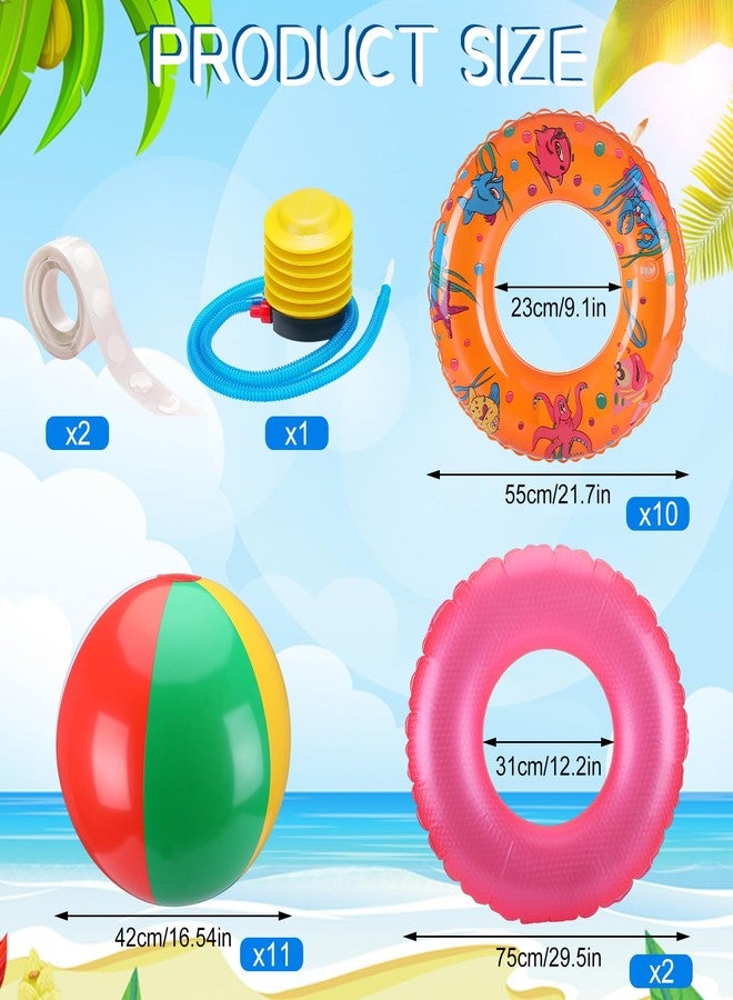 Lunmon Summer Pool Beach Party Decorations Kit Beach Ball Party Arch Kit 11 Pcs Inflatable Beach Balls Bulk Inflatable Pool Party Favors 12 Pool Floats Swimming Ring Inflatable Pool Floats Birthday - Image 2