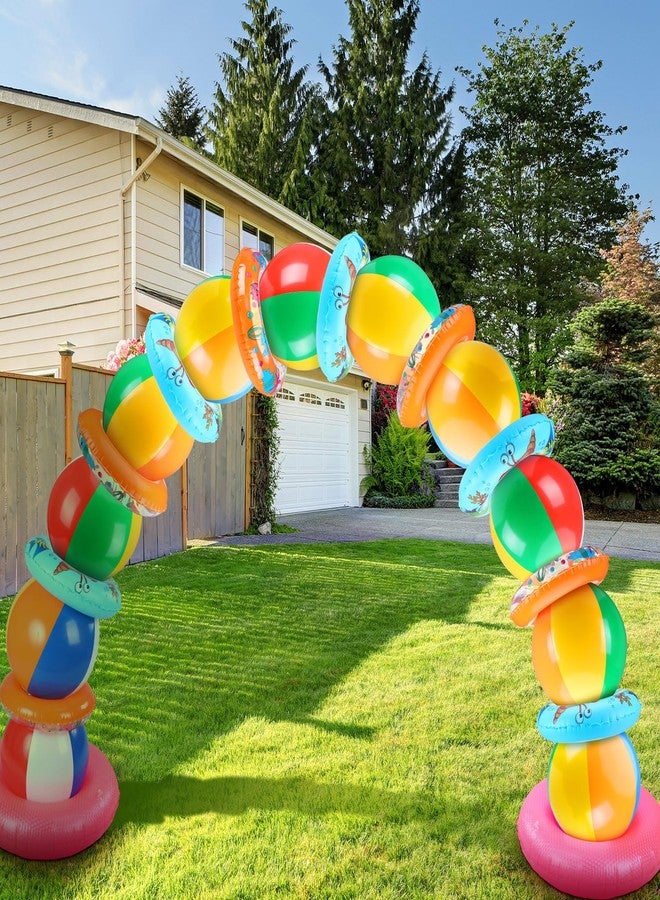 Lunmon Summer Pool Beach Party Decorations Kit Beach Ball Party Arch Kit 11 Pcs Inflatable Beach Balls Bulk Inflatable Pool Party Favors 12 Pool Floats Swimming Ring Inflatable Pool Floats Birthday - Image 5