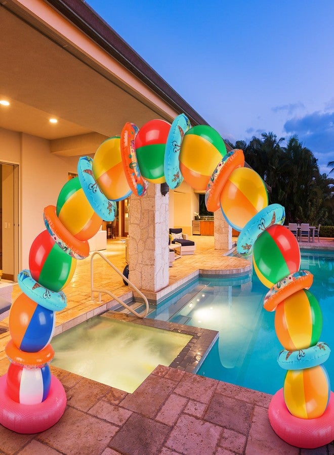 Lunmon Summer Pool Beach Party Decorations Kit Beach Ball Party Arch Kit 11 Pcs Inflatable Beach Balls Bulk Inflatable Pool Party Favors 12 Pool Floats Swimming Ring Inflatable Pool Floats Birthday - Image 4