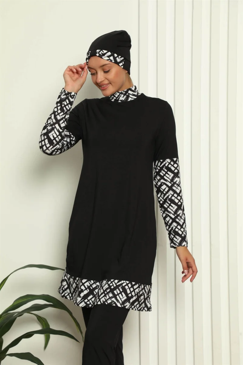 اكبينيز Full Hijab Digital Patterned Swimsuit 31039