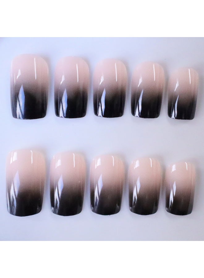 Orange Life Black Nude Gradient French Press On Nails | 24PCS Reusable ABS Material | Smooth Glossy Finish | Easy Apply No UV Lamp | Short Square Style | Waterproof Scratch Resistant | Natural Fit Lightweight Design | Long Lasting Shine for Party Wedding & Daily Use - Image 3