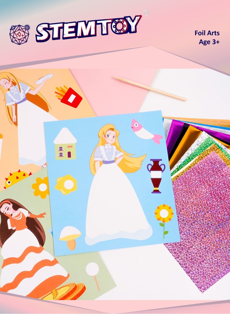 STEMTOY Foil Art Craft Kit for Kids Girls – DIY Princess Dress-Up, Mess-Free Art Creative Activity, Art Supplies & Craft Toys, Travel Toys, Party Supplies, Gift for Girls Ages 3-8 - Image 1