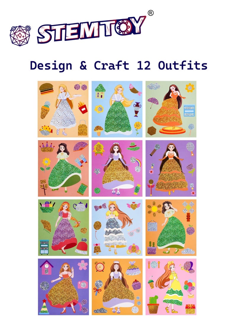 STEMTOY Foil Art Craft Kit for Kids Girls – DIY Princess Dress-Up, Mess-Free Art Creative Activity, Art Supplies & Craft Toys, Travel Toys, Party Supplies, Gift for Girls Ages 3-8 - Image 2