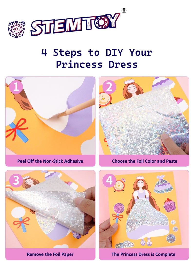 STEMTOY Foil Art Craft Kit for Kids Girls – DIY Princess Dress-Up, Mess-Free Art Creative Activity, Art Supplies & Craft Toys, Travel Toys, Party Supplies, Gift for Girls Ages 3-8 - Image 4