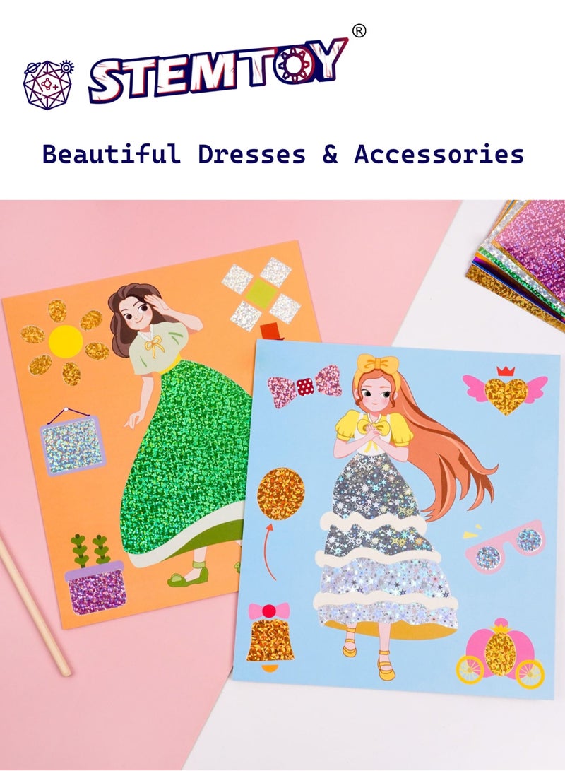 STEMTOY Foil Art Craft Kit for Kids Girls – DIY Princess Dress-Up, Mess-Free Art Creative Activity, Art Supplies & Craft Toys, Travel Toys, Party Supplies, Gift for Girls Ages 3-8 - Image 5