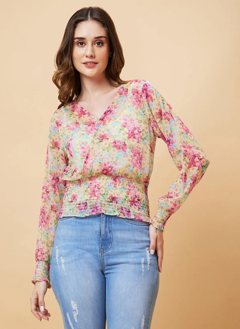 globus Globus Women Multicoloured Floral Print Chiffon Blouson Top
