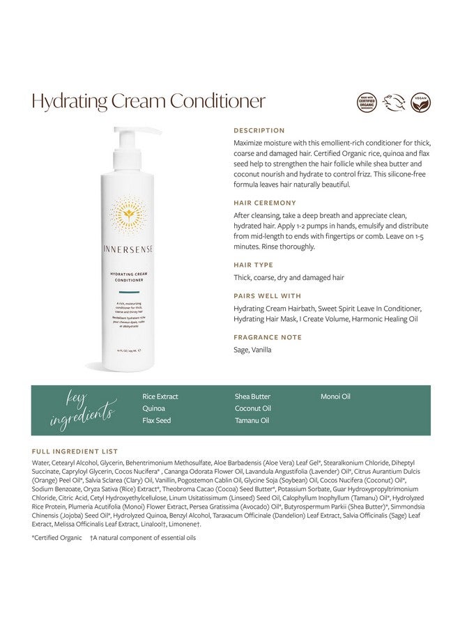 innersense Organic Beauty Natural Hydrating Cream Conditioner ; Nontoxic Crueltyfree Clean Haircare (10Oz) - Image 5