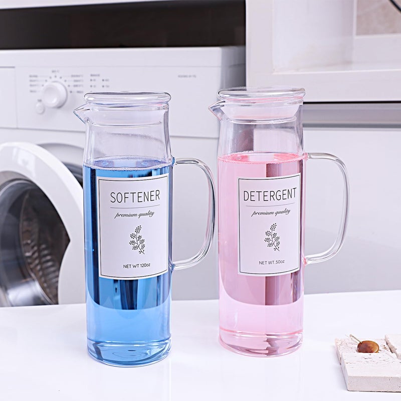 KitHero Laundry Detergent Dispenser Set with Labels and Handle for Laundry Room Organization and Storage- Easy Pour 2 Pack 50 oz Liquid Laundry Containers for Laundry Room Decor, Farmhouse Decor - Image 1
