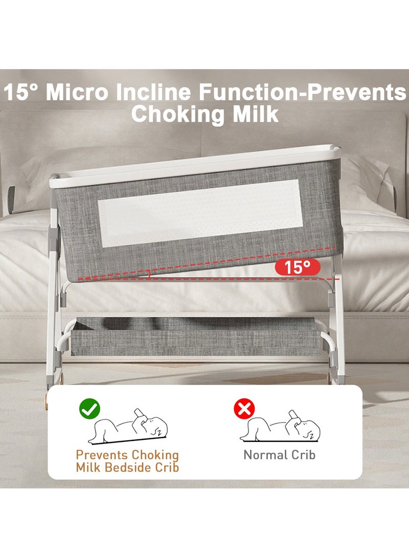 Stanew 4 in 1 Baby Bassinet, Baby Cots, Bedside Crib with Removable Mosquito Net, 6 Height Adjustable, Rocking Mode, Storage Basket, Soft Mattress, Easy Assemble & Folding, Wheels, Ultra-Breathable & Washable for Infant/Newborn - Image 2