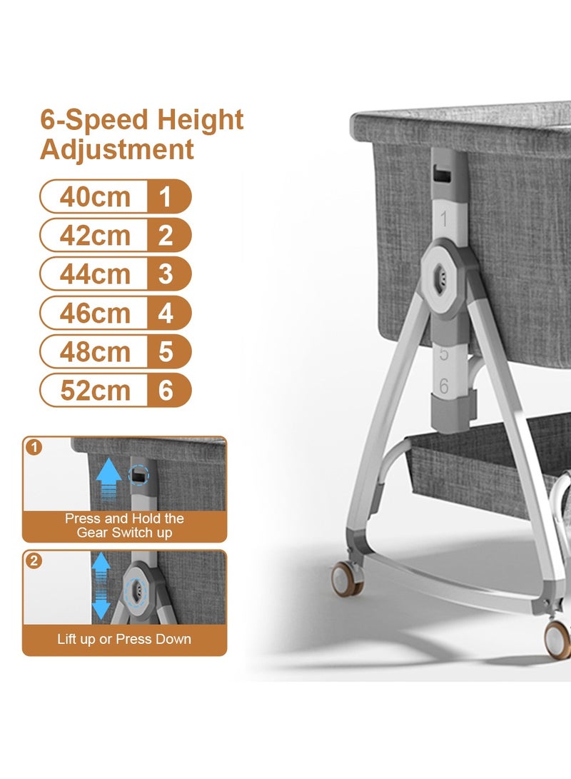 Stanew 4 in 1 Baby Bassinet, Baby Cots, Bedside Crib with Removable Mosquito Net, 6 Height Adjustable, Rocking Mode, Storage Basket, Soft Mattress, Easy Assemble & Folding, Wheels, Ultra-Breathable & Washable for Infant/Newborn - Image 3