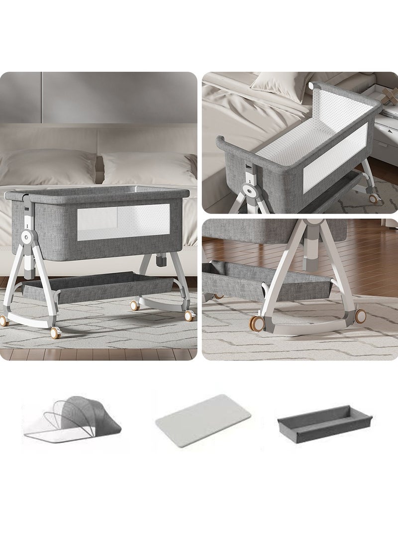 Stanew 4 in 1 Baby Bassinet, Baby Cots, Bedside Crib with Removable Mosquito Net, 6 Height Adjustable, Rocking Mode, Storage Basket, Soft Mattress, Easy Assemble & Folding, Wheels, Ultra-Breathable & Washable for Infant/Newborn - Image 4