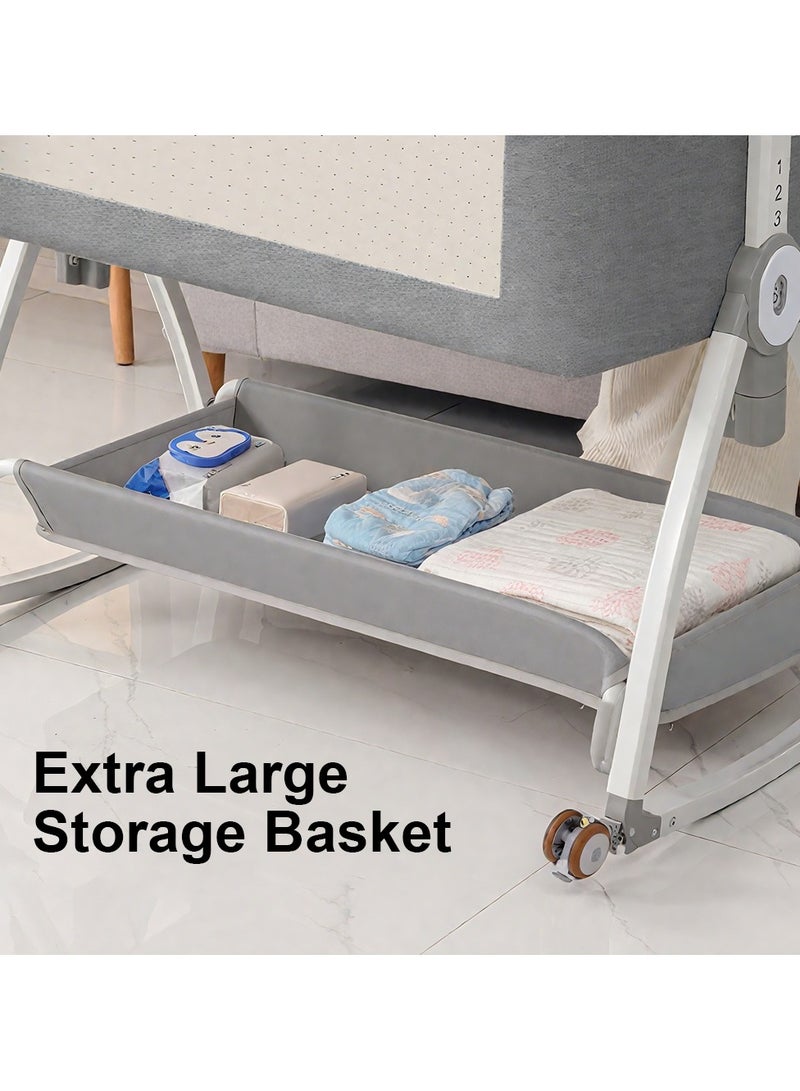 Stanew 4 in 1 Baby Bassinet, Baby Cots, Bedside Crib with Removable Mosquito Net, 6 Height Adjustable, Rocking Mode, Storage Basket, Soft Mattress, Easy Assemble & Folding, Wheels, Ultra-Breathable & Washable for Infant/Newborn - Image 5