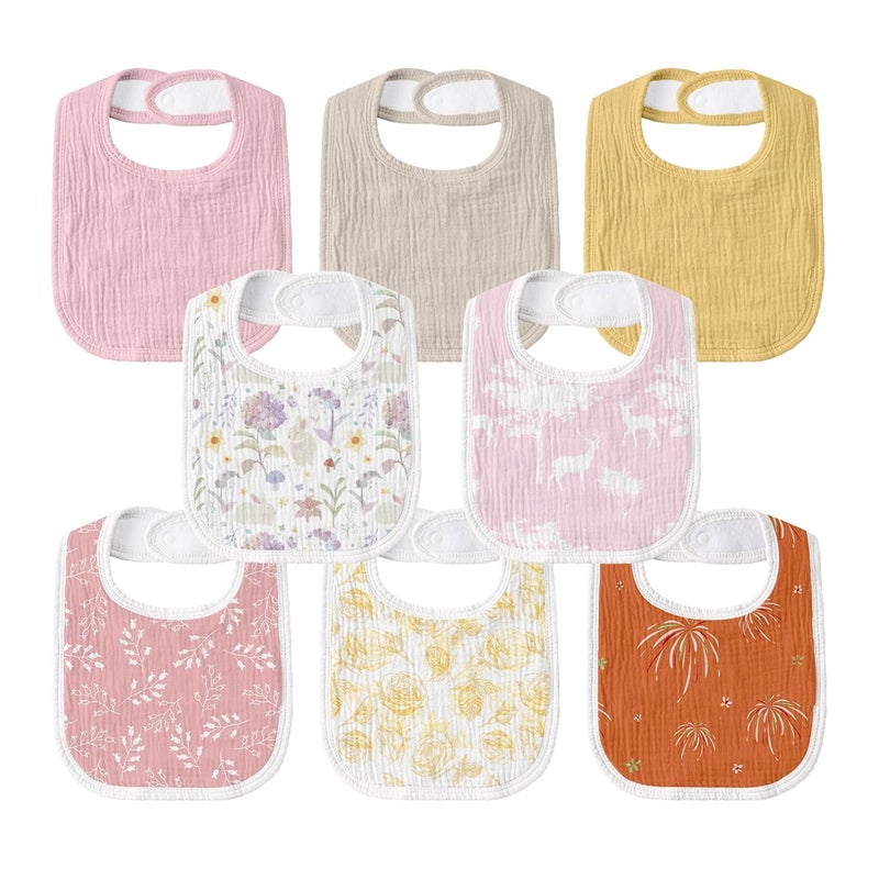 Muslin Drool Bibs for Boys Girls 8 Pack - Adjustable Baby Bibs for Drooling and Teething - Image 1