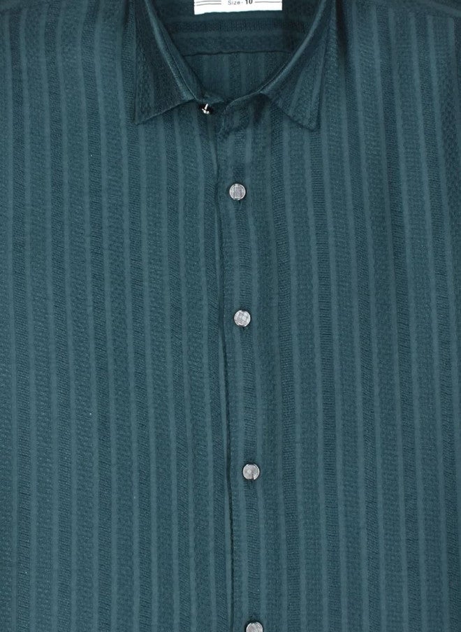 CHARCHIT Boys Comfort Casual Shirt - Turquoise Blue Textured Self Design - Image 5