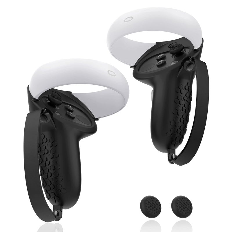 AMZDM Controller Grip for Oculus Quest 2 Accessories Grips Cover for VR Touch Controllers Covers Protector with Non-Slip Thumb Grips 1Pair Black - Image 1