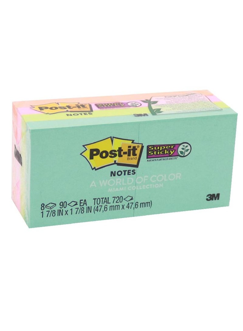 Post It Super Sticky Trendy Self Stick Notes Miami1 7/8" X 1 7/8"720 Notes - Image 1