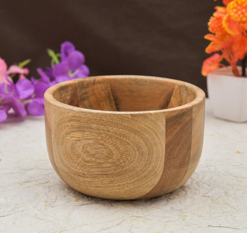 OGGN Natural Mixwood Mixing & Serving Bowl, Handmade Wooden Salad Bowls, Antique Soup Serve Ware, Elegant Multipurpose Bowl for Salads, Soups, Snacks (5 Inch) - Image 1