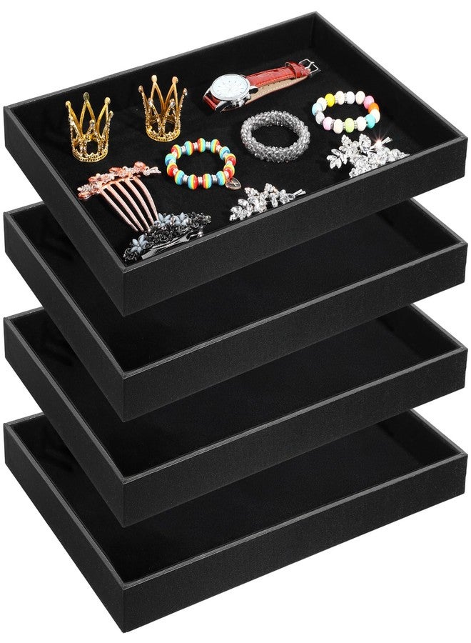 AojSup 4 Pack Black Velvet Stackable Jewelry Tray Showcase Display - 13.78 x 9.45 x 1.18 Inch, Stackable Necklace Bracelet Ring Showcase Display Empty Plate for Necklace Earring Ring Bracelet - Image 1