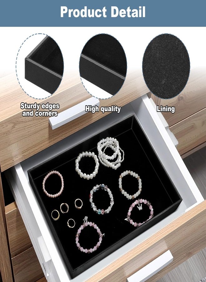 AojSup 4 Pack Black Velvet Stackable Jewelry Tray Showcase Display - 13.78 x 9.45 x 1.18 Inch, Stackable Necklace Bracelet Ring Showcase Display Empty Plate for Necklace Earring Ring Bracelet - Image 3