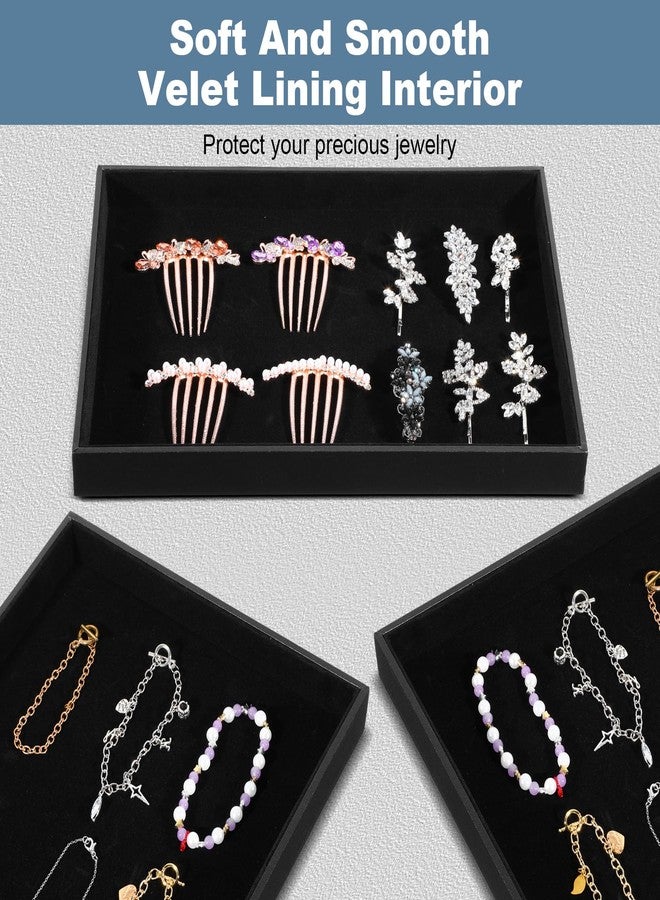 AojSup 4 Pack Black Velvet Stackable Jewelry Tray Showcase Display - 13.78 x 9.45 x 1.18 Inch, Stackable Necklace Bracelet Ring Showcase Display Empty Plate for Necklace Earring Ring Bracelet - Image 5