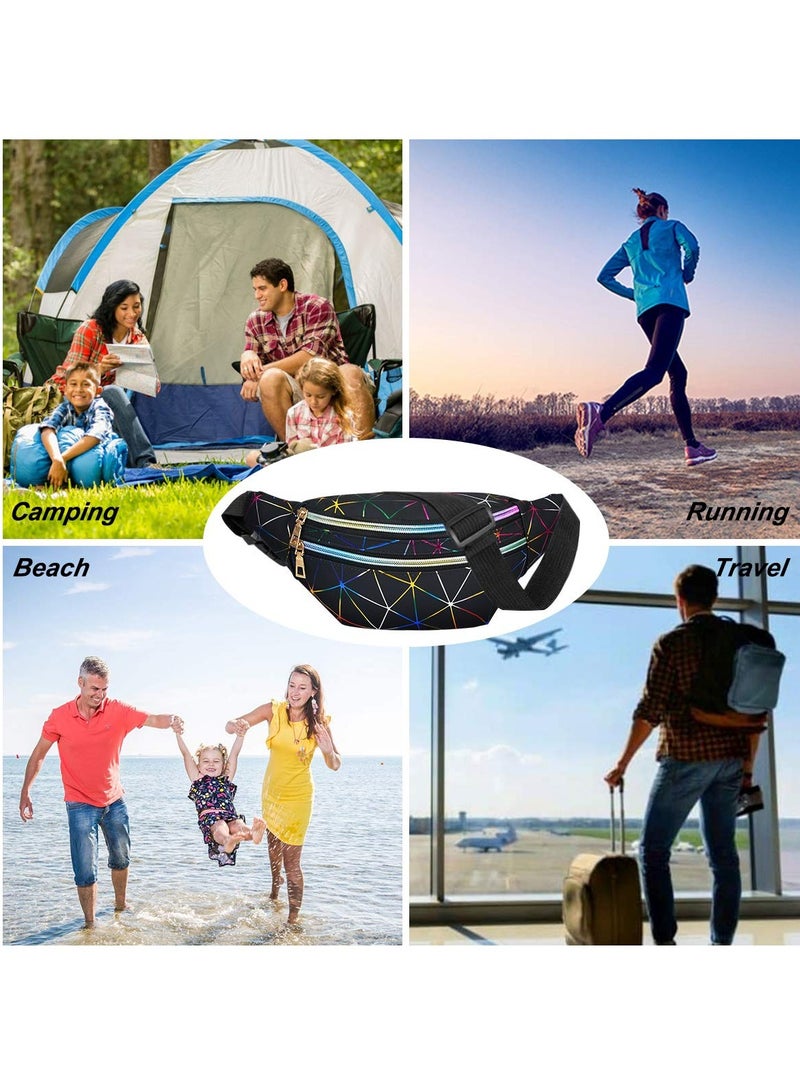 SOLARAE Holographic Fanny Pack Waist Bag with PU Leather, Shiny Belt Bag for Festivals, Raves, and Sports - Includes 1 Business Card Holder for Women’s Travel, Parties, Running, and Hiking (Black) - Image 3