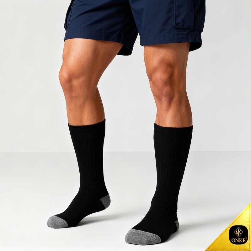 ONKE Max Full Cushion Crew Socks for Men Heavy Duty Work Boot Steel Toe Workout Athletic Thick Warm Moisture Wicking Control(Black XL) - Image 2