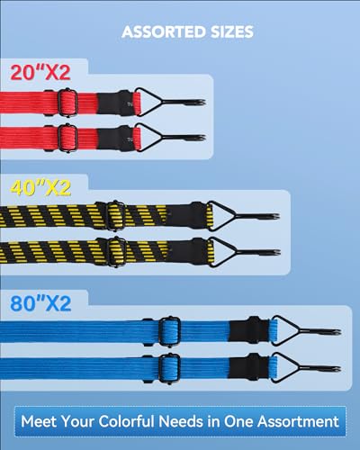LuckyStraps 20" 40" 80" Flat Adjustable Bungee Cords Assorted Sizes, Easy-to-Adjust Heavy Duty Bungee Straps with 200 Lbs Max Break Strength & UV Protection, Perfect for Tents, Cargo, Luggage, Bike, etc. (6 Pcs) - Image 2