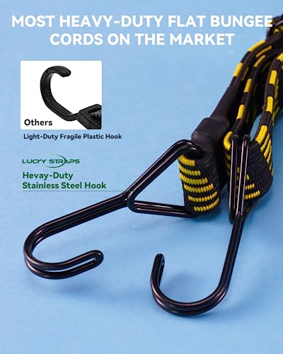 LuckyStraps 20" 40" 80" Flat Adjustable Bungee Cords Assorted Sizes, Easy-to-Adjust Heavy Duty Bungee Straps with 200 Lbs Max Break Strength & UV Protection, Perfect for Tents, Cargo, Luggage, Bike, etc. (6 Pcs) - Image 4