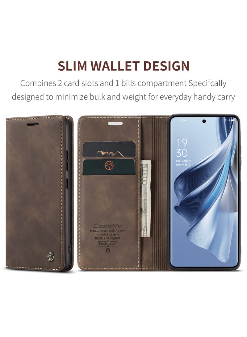 كيس مي جراب جلدي جراب حماية قابل للطي مع مسند مغناطيسي وفتحات للبطاقات اوبو رينو 10 فايف جي - كافيه - Image 3