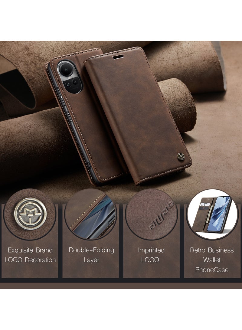 كيس مي جراب جلدي جراب حماية قابل للطي مع مسند مغناطيسي وفتحات للبطاقات اوبو رينو 10 فايف جي - كافيه - Image 5