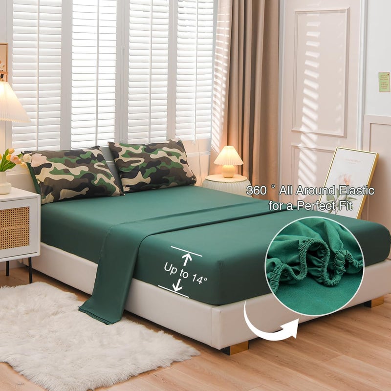 Holawakaka Twin Size Camouflage Bedding Comforter Set with Sheets, Boys Girls Men Camo Bed in A Bag 5 Pieces,Kids Teens Dorm Bed Sets Neutral Farmhouse Lodge Cabin Army Bedspread (Army Green, Twin) - Image 5