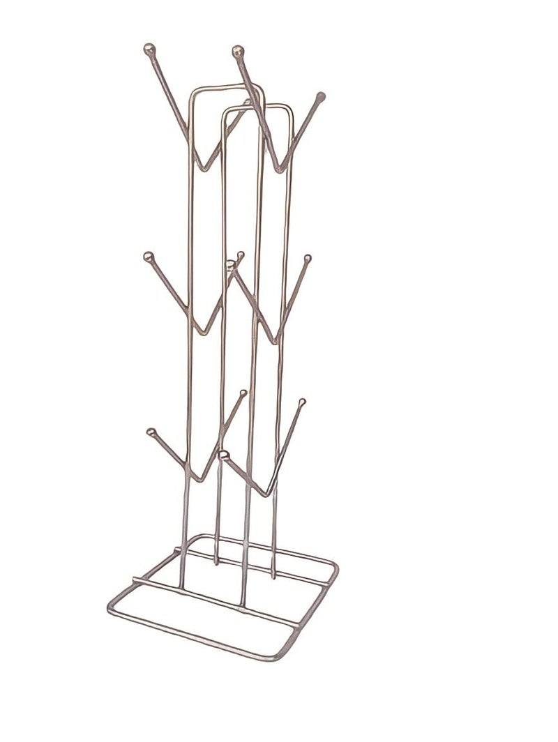 Zepdos Stainless Steel Tabletop Mount Cup Rack Hanging Shelves, Ideal For Kitchen, Coffee, and Tea Mug Display, V Shape Dining Table Cup holder for 12 Cups (Silver) - Image 4
