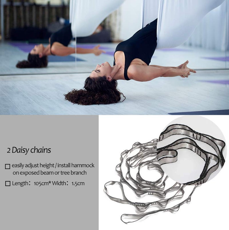 SYCYKA Aerial Yoga Hammock L:5M W:2.8M Aerial Pilates Silk Yoga Swing Set with 2000 Ibs Load Include Daisy Chain, Pose Guide - Image 5