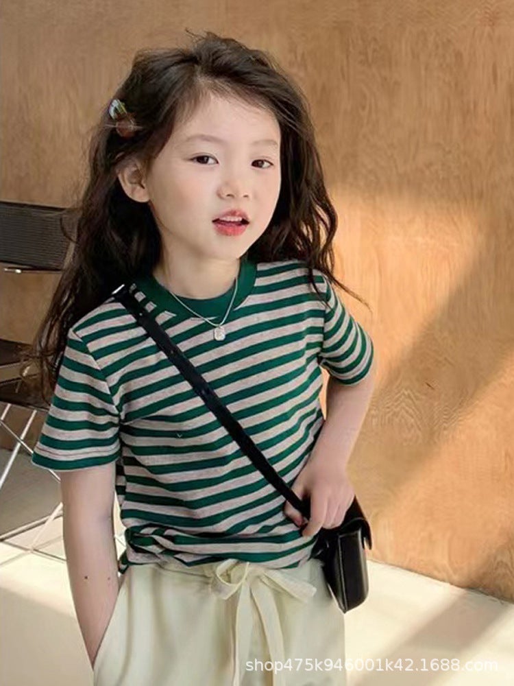 Shrimp Children'S Striped Short-Sleeved T-Shirt Cartoon Summer Girl'S Thin Top Half-Sleeved T-Shirt For Small And Medium-Sized Children - Image 4