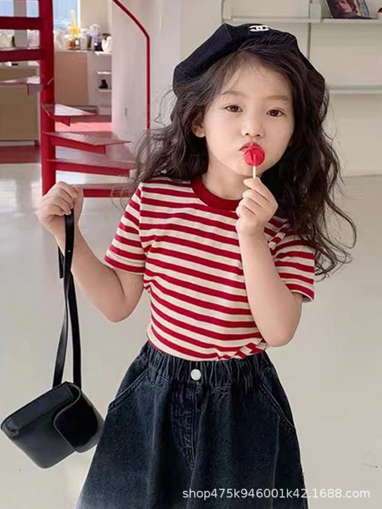 Shrimp Children'S Striped Short-Sleeved T-Shirt Cartoon Summer Girl'S Thin Top Half-Sleeved T-Shirt For Small And Medium-Sized Children - Image 3