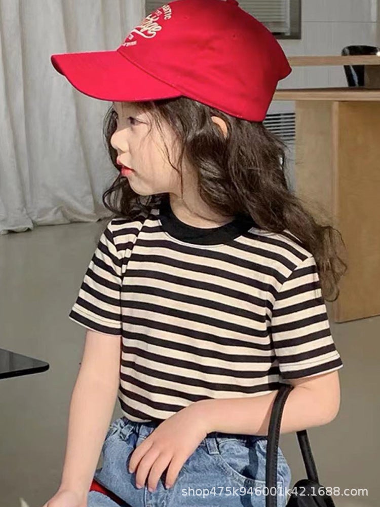 Shrimp Children'S Striped Short-Sleeved T-Shirt Cartoon Summer Girl'S Thin Top Half-Sleeved T-Shirt For Small And Medium-Sized Children - Image 2