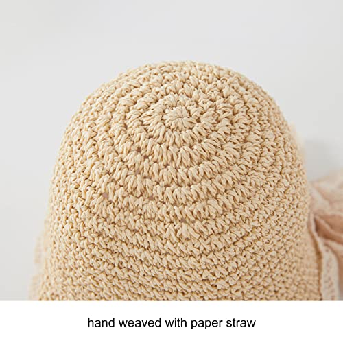 pureborn Baby Girl's Straw Hat Wide Brim Sun Protection Hat Summer Beach Hat with Chin Strap for Infant Girl 6-24 Months Beige - Image 4