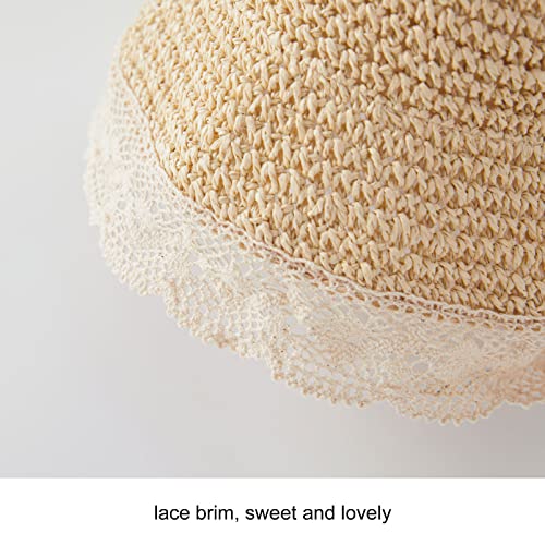 pureborn Baby Girl's Straw Hat Wide Brim Sun Protection Hat Summer Beach Hat with Chin Strap for Infant Girl 6-24 Months Beige - Image 5