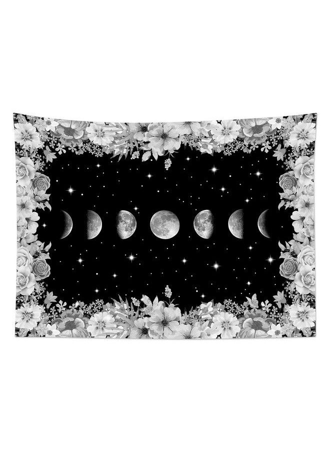 LB Moon Phase Floral Tapestry Black And White Moon Phase With Flowers In Space Tapestry For Bedroom Bright Stars Tapestry For Bedroom Wall Art For Living Room Dorm Home Decor 60 X 40 Inches  - Image 5