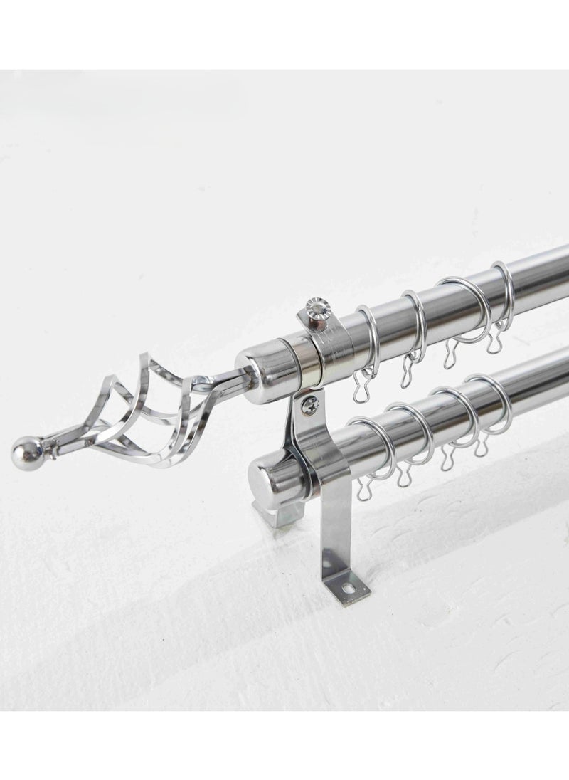 MAXQON Heavy Duty Extendable Double Curtain Rod 2 Meter Adjustable Sturdy Steel Silver  - Image 1