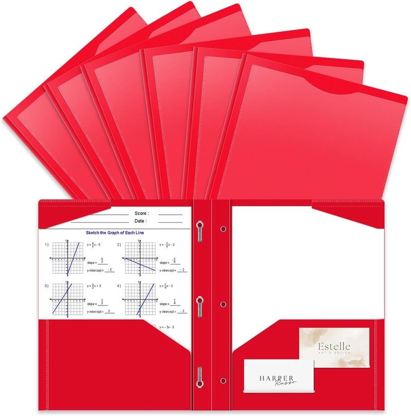 BAOFALI 12 Pack A4 Pocket Plastic Folder 2 Pockets and 3 Prongs 2 Card Slots, Durable, Tear-Resistant Heavy Duty Pocket Folders with Prongs, Colored Prong Folders for Schoolwork & Officer - Image 1