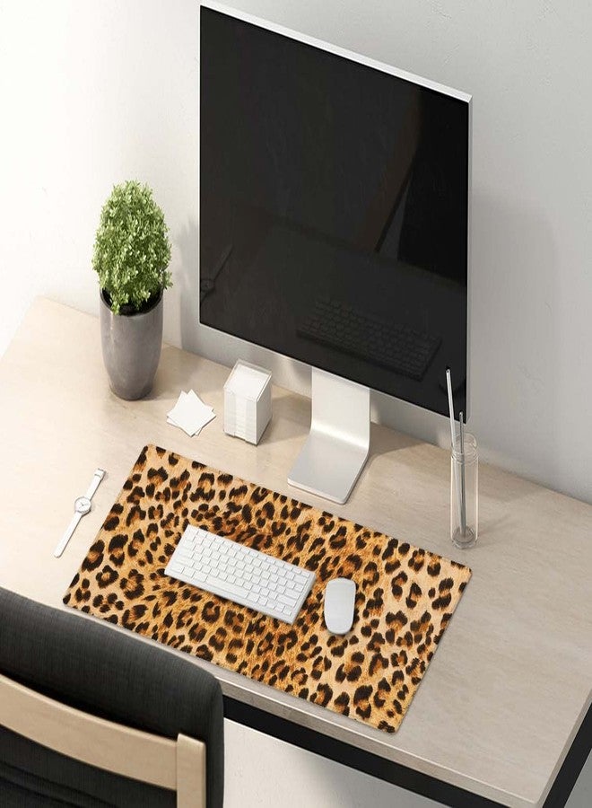 SSOIU Extended Gaming Mouse Pad (35.5x15.7 in), Large Non-Slip Rubber Base Mousepad with Stitched Edges, Waterproof Keyboard Mouse Mat Desk Pad for Work, Game, Office, Home - Leopard Print - Image 5