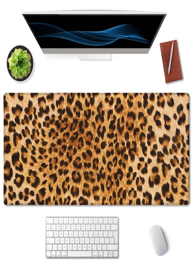 SSOIU Extended Gaming Mouse Pad (35.5x15.7 in), Large Non-Slip Rubber Base Mousepad with Stitched Edges, Waterproof Keyboard Mouse Mat Desk Pad for Work, Game, Office, Home - Leopard Print - Image 3