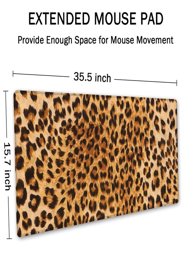 SSOIU Extended Gaming Mouse Pad (35.5x15.7 in), Large Non-Slip Rubber Base Mousepad with Stitched Edges, Waterproof Keyboard Mouse Mat Desk Pad for Work, Game, Office, Home - Leopard Print - Image 2