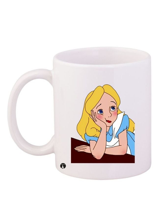 RYN Lady Printed Coffee Mug White/Blue/Yellow 11ounce